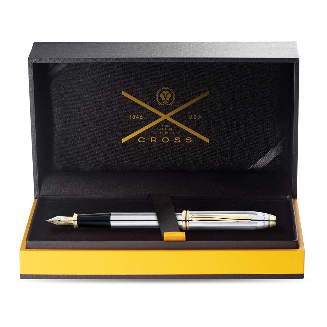 Cross Townsend Medalist Chrome Fountain Pen with 23KT Gold-Plated Appointments and 23KT Gold-Plated Medium Nib