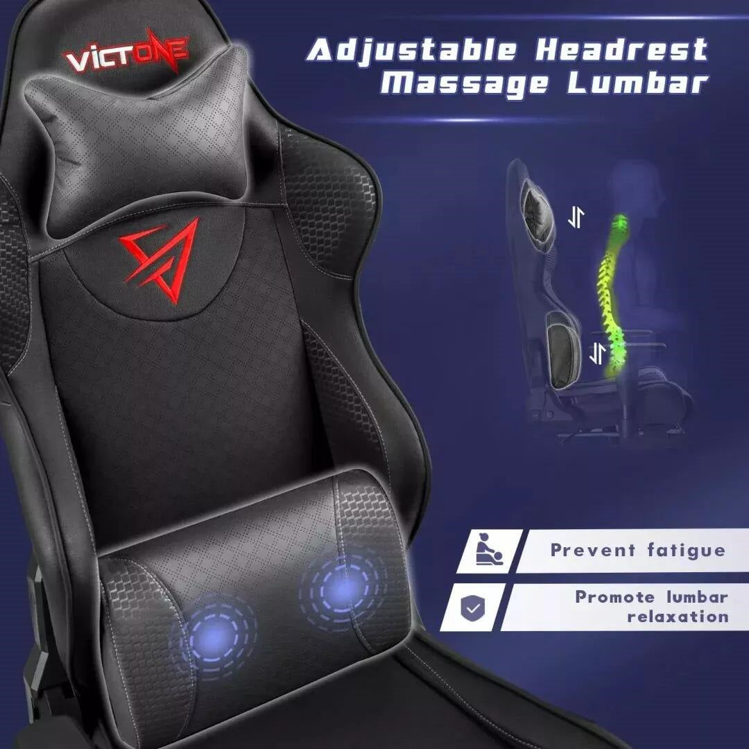VICTONE MASSAGE GAMING CHAIR, ERGONOMIC OFFICE CHAIR LARGE SIZE COMPUTER CHAIR, RACING SEAT SWIVEL CHAIR WITH FOOTREST AND MASSAGE LUMBAR SUPPORT