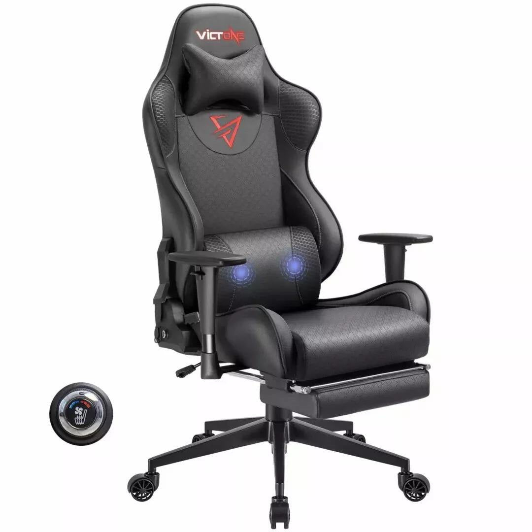 VICTONE MASSAGE GAMING CHAIR, ERGONOMIC OFFICE CHAIR LARGE SIZE COMPUTER CHAIR, RACING SEAT SWIVEL CHAIR WITH FOOTREST AND MASSAGE LUMBAR SUPPORT