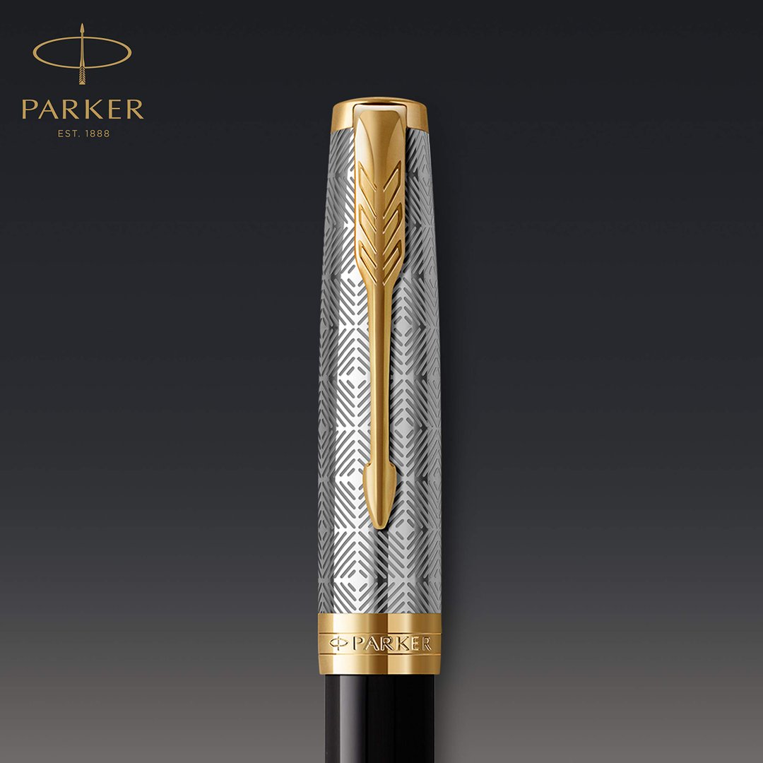 PK  Sonnet Fountain Pen | Premium Metal and Black Gloss Finish with Gold Trim | Fine 18k Gold Nib with Black Ink Cartridge | Gift Box