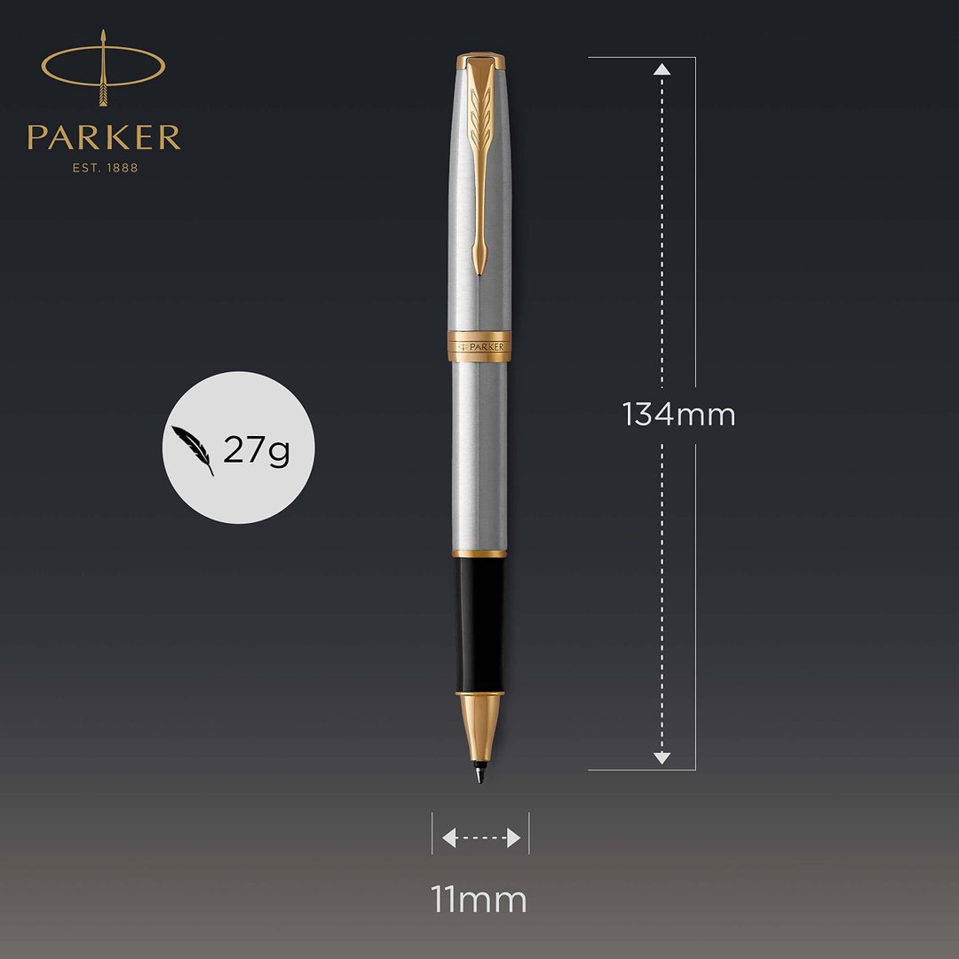 PK  Sonnet Rollerball Pen, Prestige Chiselled Silver with Gold Trim, Fine Point Black Ink