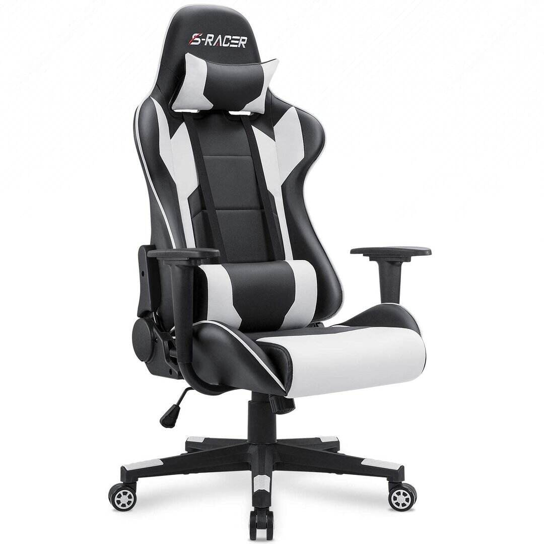 HOMALL GAMING CHAIR OFFICE CHAIR HIGH BACK COMPUTER CHAIR LEATHER DESK CHAIR RACING EXECUTIVE ERGONOMIC ADJUSTABLE SWIVEL TASK CHAIR WITH HEADREST AND LUMBAR SUPPORT (WHITE)