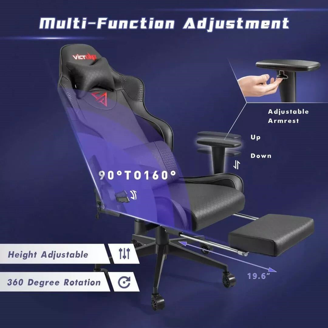 VICTONE MASSAGE GAMING CHAIR, ERGONOMIC OFFICE CHAIR LARGE SIZE COMPUTER CHAIR, RACING SEAT SWIVEL CHAIR WITH FOOTREST AND MASSAGE LUMBAR SUPPORT