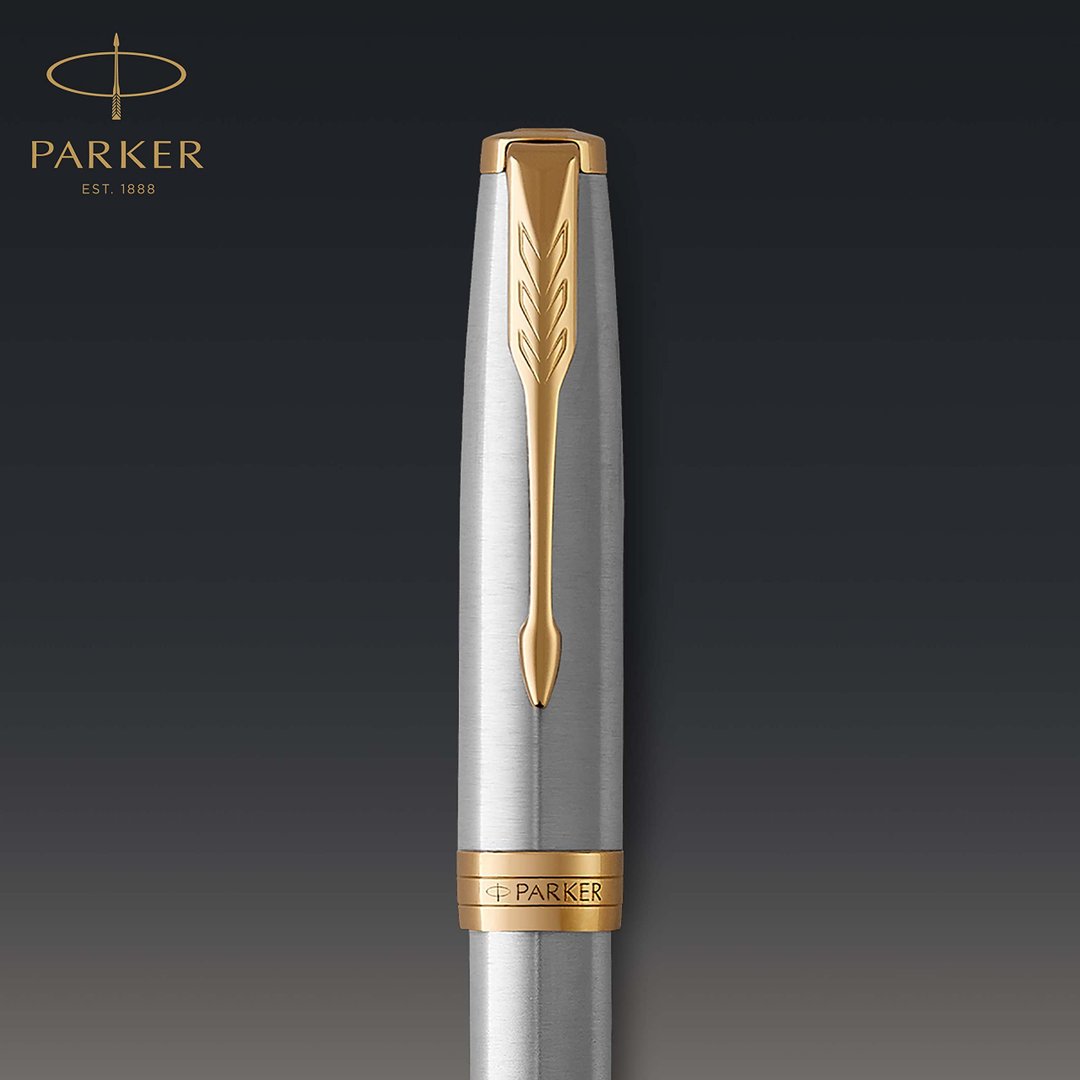 PK  Sonnet Rollerball Pen, Prestige Chiselled Silver with Gold Trim, Fine Point Black Ink