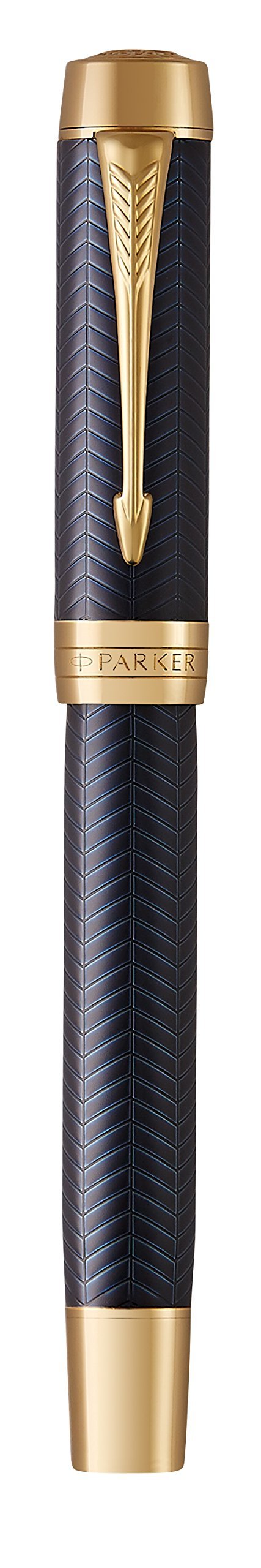 PK Duofold Centennial Fountain Pen, Prestige Blue Chevron, Fine Solid Gold Nib, Black Ink and Convertor