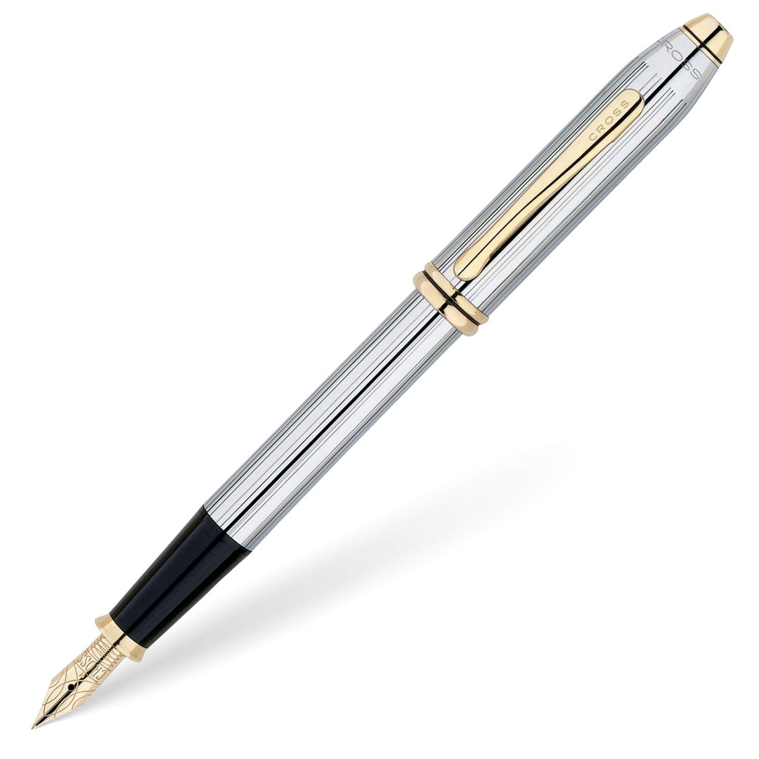 Cross Townsend Medalist Chrome Fountain Pen with 23KT Gold-Plated Appointments and 23KT Gold-Plated Medium Nib