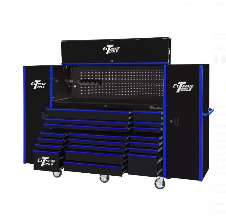 Extreme Tools 72″ x 25″ 19 Drawers Roller, Hutch & 2 Side Lockers Combo