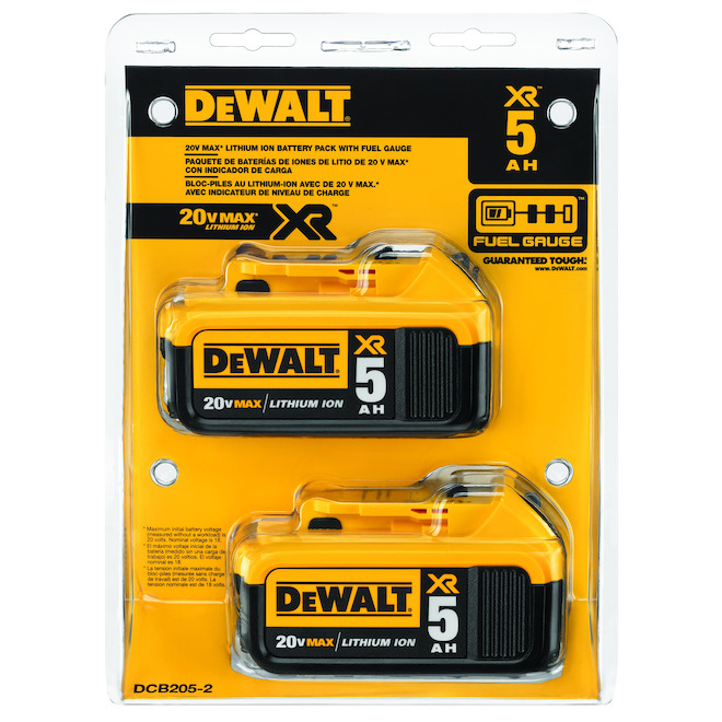 Dewalt XR 20-Volt Max 5-AH Lithium Ion Batteries – 3-LED Light Gauge – Lightweight – 2 per Pack