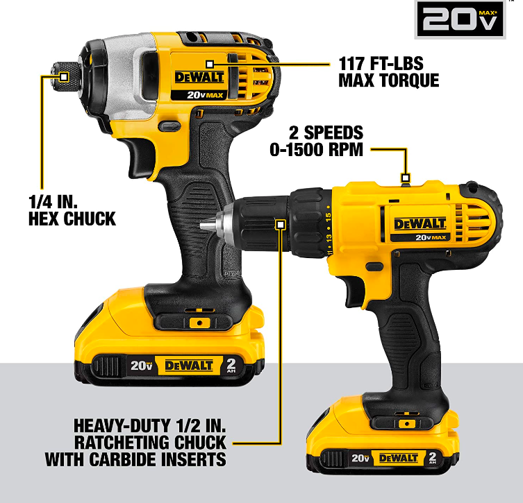 DEWALT 20V Max Cordless Drill Combo Kit, 10-Tool (DCK1020D2)
