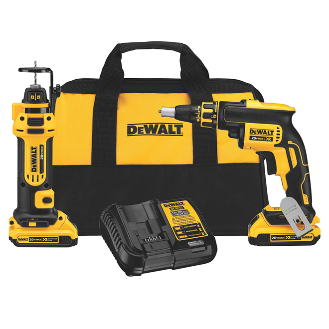 Dewalt XR Drywall Screw Gun and Cut-Out Tool Combo Kit with Batteries and Charger – Cordless – LED Light – Lightweight