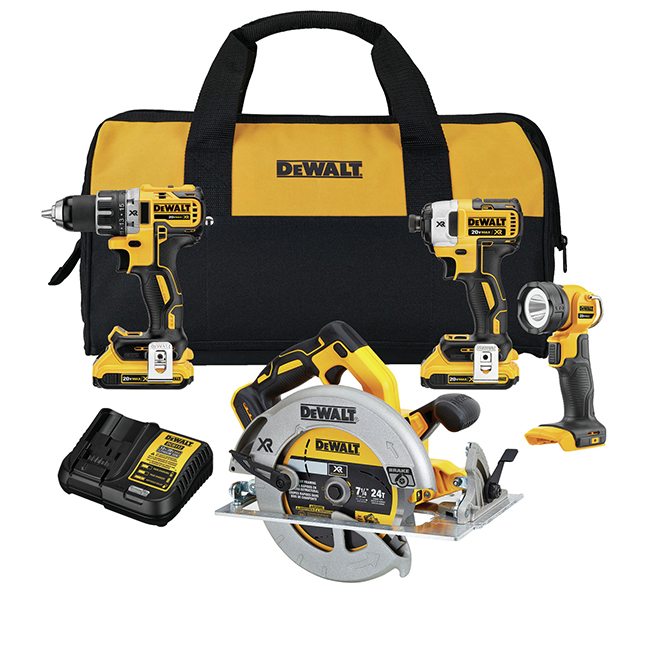 Dewalt XR 20-Volt Max Cordless 4-Tool Combo Kit with Batteries and Charger – Brushless Motor – Variable Speed