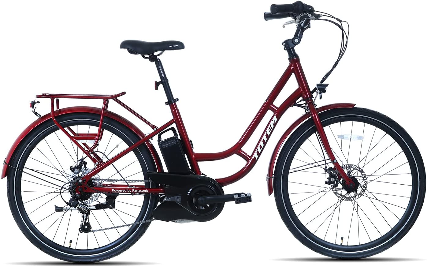 Totem Powered by Panasonic Electric Bike for Adults 26'', Urban Electric Bicycle with 250W Removable Panasonic 25.2V 16Ah Lithium Battery, City Electric Bike with Shimano 7-Speed Gears