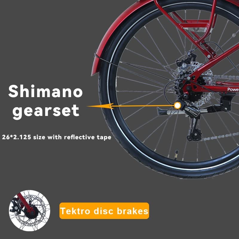 Totem Powered by Panasonic Electric Bike for Adults 26'', Urban Electric Bicycle with 250W Removable Panasonic 25.2V 16Ah Lithium Battery, City Electric Bike with Shimano 7-Speed Gears