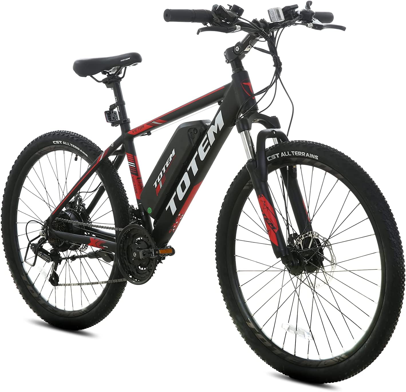 Totem Electric Bike for Adults 26”, Electric Mountain Bicycle 350W Motor, 20MPH Victor 2.0 with 36V 10.4Ah Removable Battery, E-MTB with Shimano 21 Speed Gears, Upgraded Adjustable stem