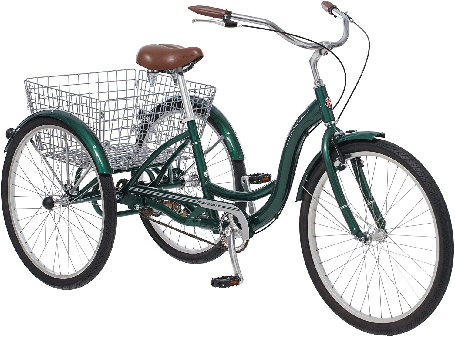Schwinn Meridian Adult Tricycle Bike, Three Wheel Cruiser, 24 & 26-Inch Wheels, Low Step-Through Aluminum Frame, Adjustable Handlebars, Large Cruiser Seat, Rear Folding Basket
