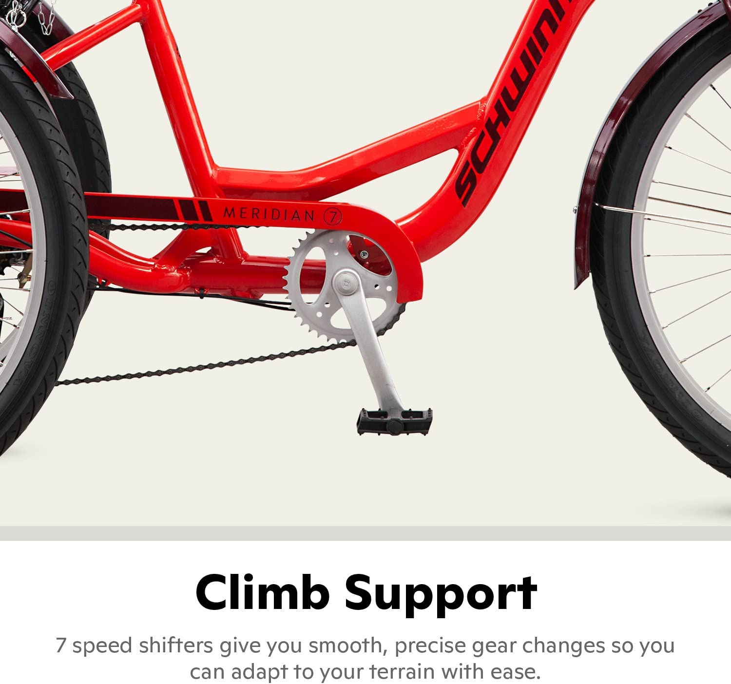 Schwinn Meridian Adult Tricycle Bike, Three Wheel Cruiser, 24 & 26-Inch Wheels, Low Step-Through Aluminum Frame, Adjustable Handlebars, Large Cruiser Seat, Rear Folding Basket