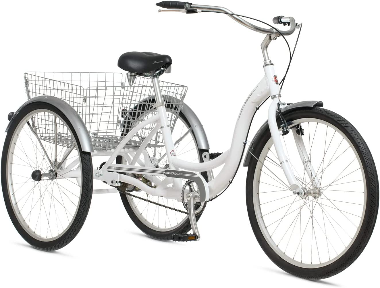 Schwinn Meridian Adult Tricycle Bike, Three Wheel Cruiser, 24 & 26-Inch Wheels, Low Step-Through Aluminum Frame, Adjustable Handlebars, Large Cruiser Seat, Rear Folding Basket