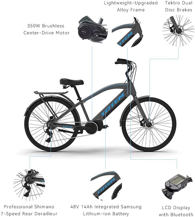 Totem Atlas 350W Electric Beach Cruiser Bike 26