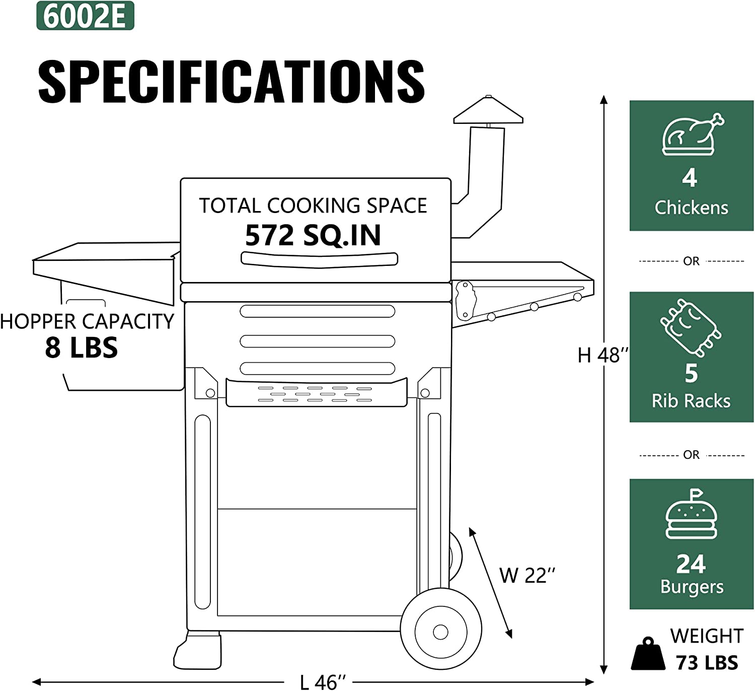 Z GRILLS Wood Pellet Grill & Smoker, Cooking Area, 573 sq.in, 6002E