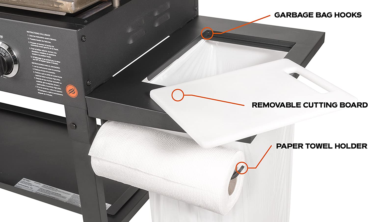 Blackstone 36″ Cooking Station 4 Burner Propane Fuelled Restaurant Grade Professional 36 Inch Outdoor Flat Top Gas Griddle with Built in Cutting Board, Garbage Holder and Side Shelf (1825), Black