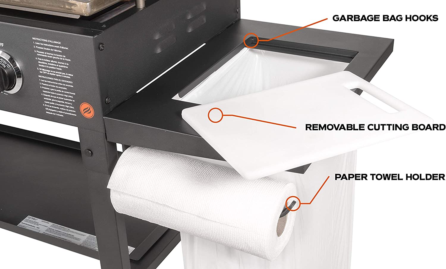 Blackstone 36″ Cooking Station 4 Burner Propane Fuelled Restaurant Grade Professional 36 Inch Outdoor Flat Top Gas Griddle with Built in Cutting Board, Garbage Holder and Side Shelf (1825), Black