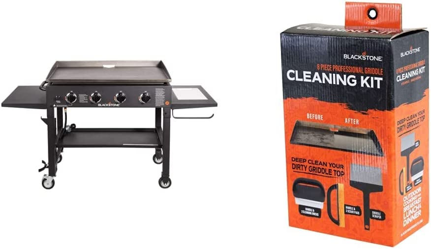 Blackstone 36″ Cooking Station 4 Burner Propane Fuelled Restaurant Grade Professional 36 Inch Outdoor Flat Top Gas Griddle with Built in Cutting Board, Garbage Holder and Side Shelf (1825), Black