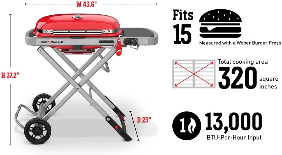 The Weber Traveler Portable Gas Grill, Red