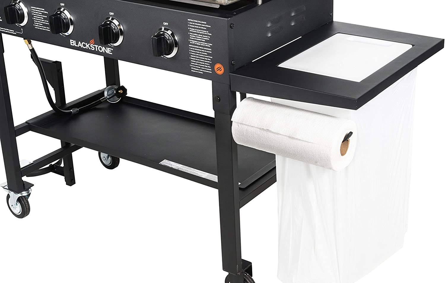 Blackstone 36″ Cooking Station 4 Burner Propane Fuelled Restaurant Grade Professional 36 Inch Outdoor Flat Top Gas Griddle with Built in Cutting Board, Garbage Holder and Side Shelf (1825), Black