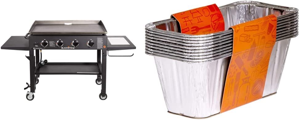 Blackstone 36″ Cooking Station 4 Burner Propane Fuelled Restaurant Grade Professional 36 Inch Outdoor Flat Top Gas Griddle with Built in Cutting Board, Garbage Holder and Side Shelf (1825), Black