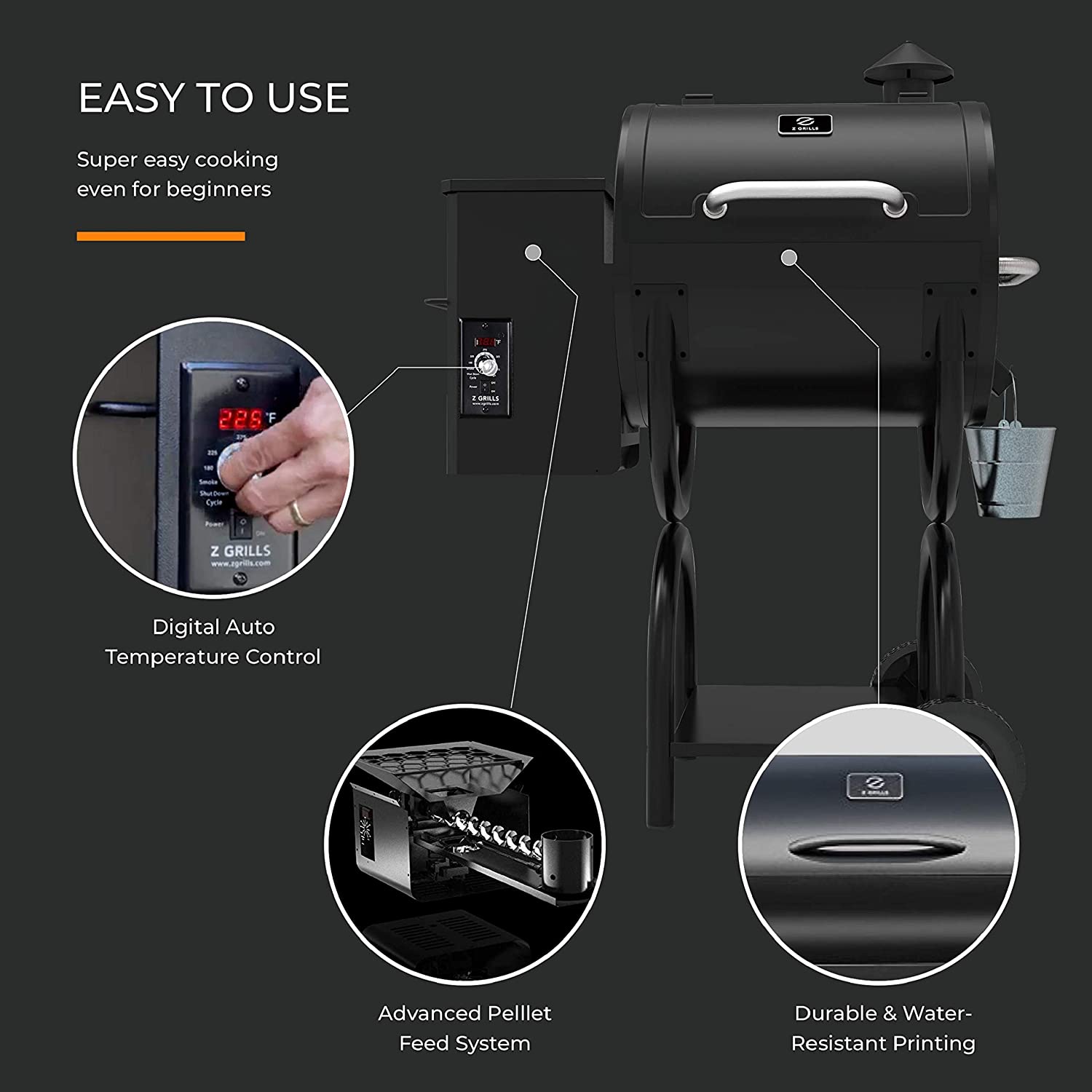 Z GRILLS ZPG-550A 2022 New Model Wood Pellet Grill & Smoker 6 in 1 BBQ Grill Auto Temperature Control, 590 sq in Black