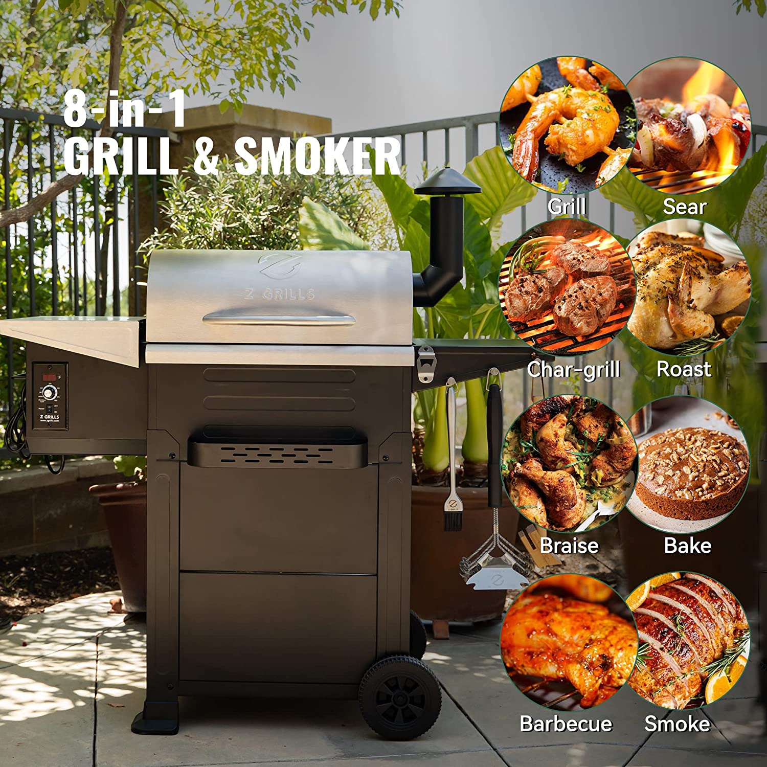 Z GRILLS Wood Pellet Grill & Smoker, Cooking Area, 573 sq.in, 6002E