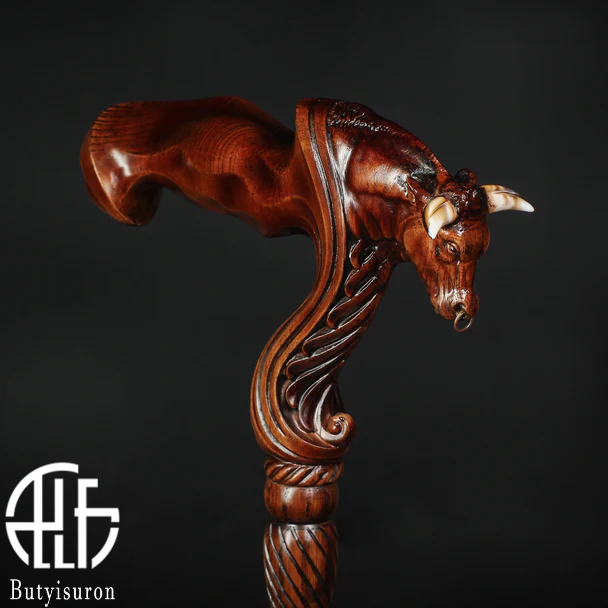 Wooden Ox Bull Cane Walking Stick