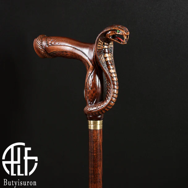 Wooden Cane Walking Stick Cobra Snake