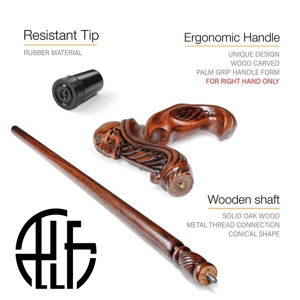 Skull Cane Wooden Walking Stick