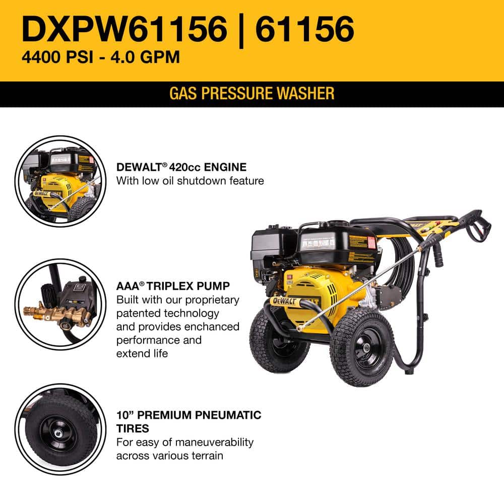 4400 PSI 4.0 GPM Gas Cold Water Pressure Washer with DEWALT 420cc Engine