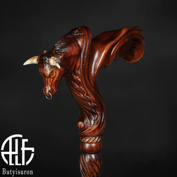 Wooden Ox Bull Cane Walking Stick