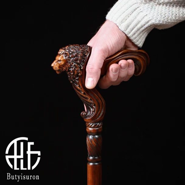 Wooden Walking Stick Cane Lion Head