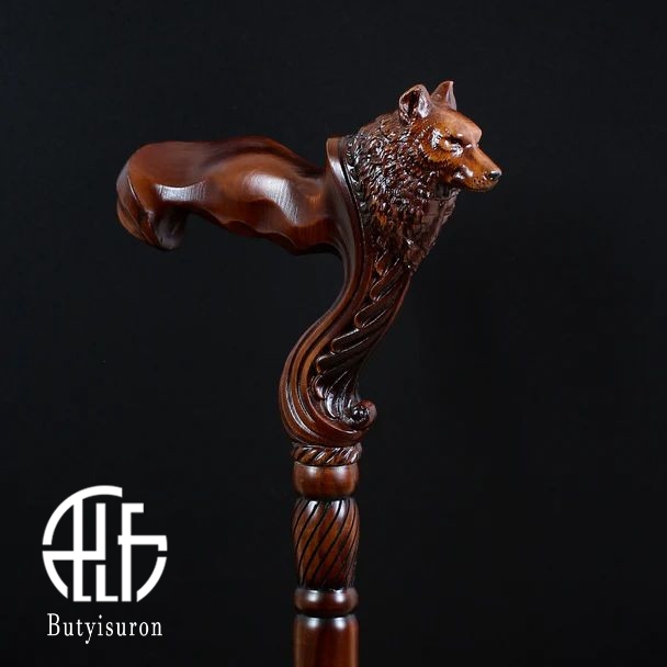 Wolf Wooden Walking Cane stick