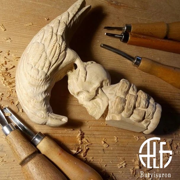 BLACK CROW & SKULL WOODEN WALKING STICK GOTH STYLE