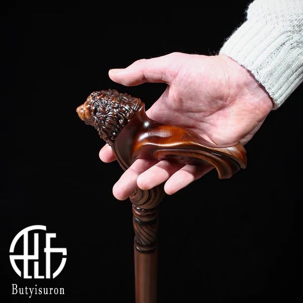 Wooden Walking Stick Cane Lion Head