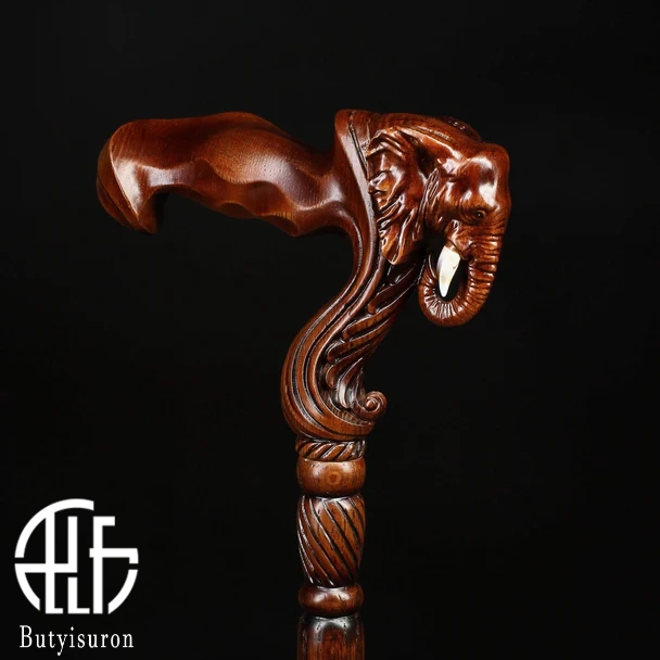 Elephant Cane Wooden Walking Stick Ergonomic Handle