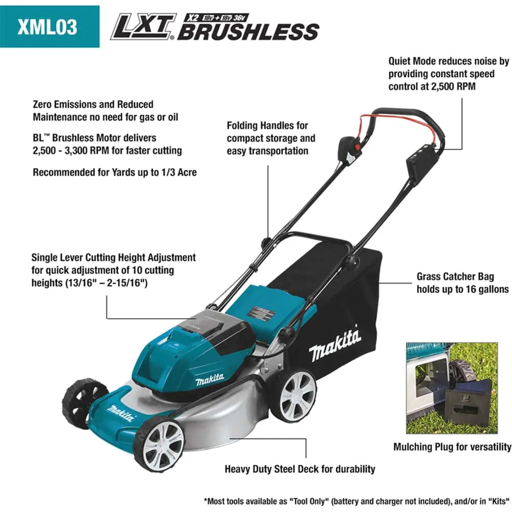18V X2 36V LXT 18″ Brushless Lawn Mower Kit w/ 4 Batteries