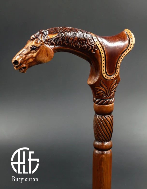 Wooden Cane Walking Stick Horse with Saddle