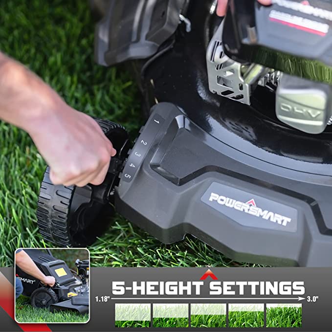 PowerSmart Push Lawn Mower Gas Powered - 21 Inch, 170CC 4-Stroke Engine, 3-in-1 Gas Lawn Mower with Bag, 5 Adjustable Heights 1.18 -3