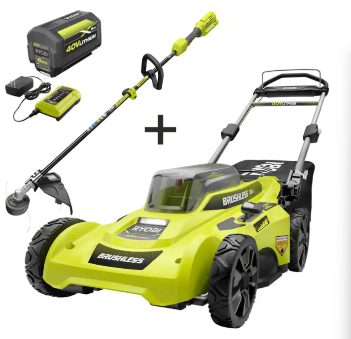 40V Brushless 20 in. Cordless Battery Walk Behind Push Lawn Mower & Trimmer with 6.0 Ah Battery & Charger save $320