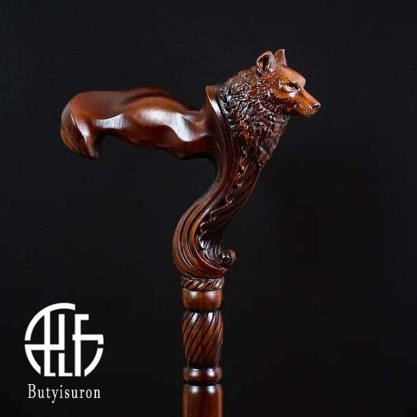 Wolf Wooden Walking Cane stick