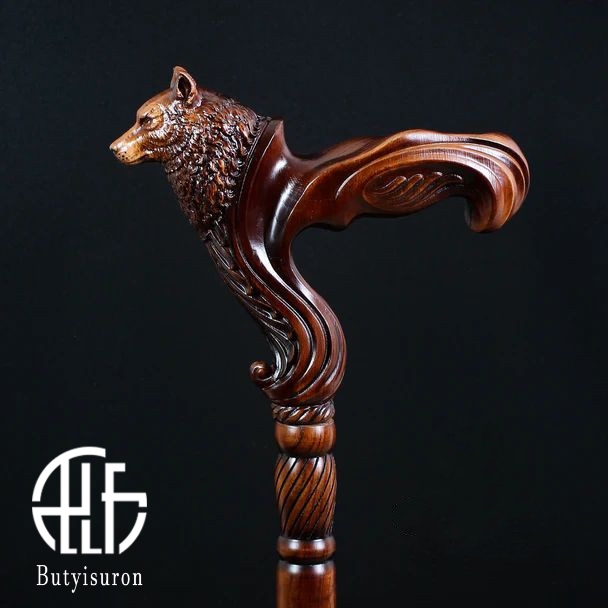 Wolf Wooden Walking Cane stick