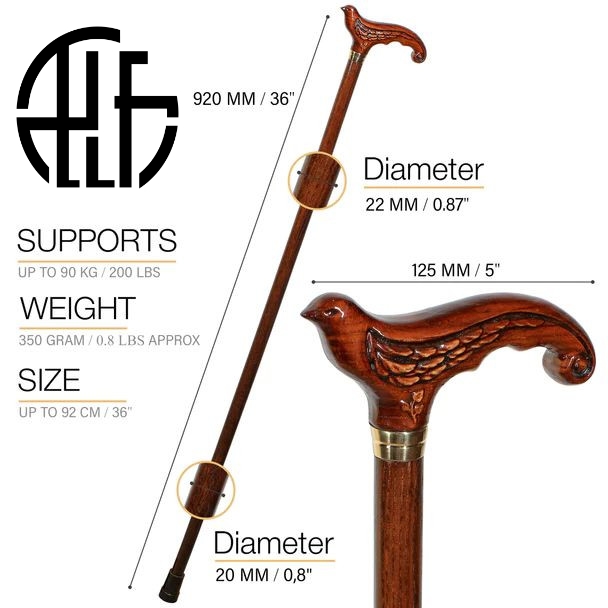 Swallow Bird Wooden Cane Walking Stick