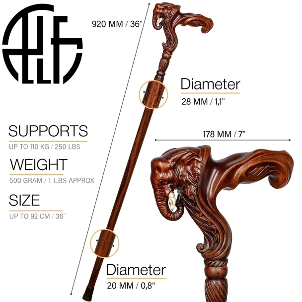 Elephant Cane Wooden Walking Stick Ergonomic Handle