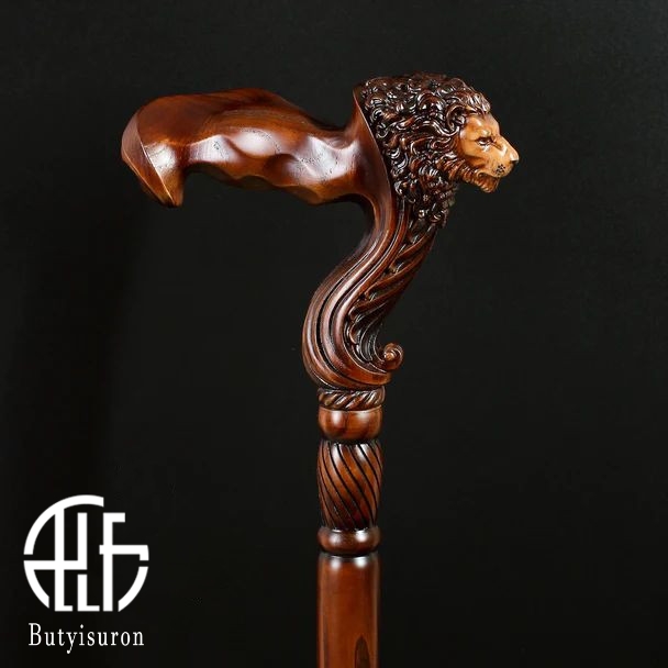 Wooden Walking Stick Cane Lion Head